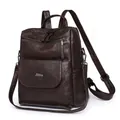 Dark brown vintage PU leather backpack with magnetic front flap and adjustable straps - Coffee