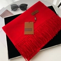 Elegant red tasseled scarf in thick cashmere-like fabric with premium leather label - 70*200cm / No. 3 Red