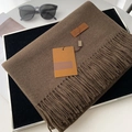 Thick warm dark brown cashmere-style scarf with long tassels and premium leather tag - 70*200cm / No.36 Coffee