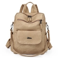 Compact khaki multi-pocket backpack with matte finish and adjustable straps - Khaki