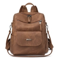 Dark brown large capacity multi-pocket backpack with adjustable straps for women - Caramel color