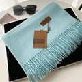Thick sky blue tassel scarf for women with leather label on black display tray - 70*200cm / No.25 Sky Blue