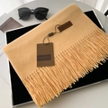 Ginger yellow thick knit scarf with fringe tassels and premium leather brand label - 70*200cm / No.16 Tender Yellow