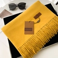Ginger yellow tassel scarf in soft cashmere-like fabric with premium leather brand label - 70*200cm / No.14 Ginger Yellow