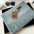 Thick light blue tassel scarf with a faux cashmere texture and elegant leather logo tag - 70*200cm / No.24 Blue Gray