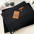 Elegant black cashmere-feel scarf with fringes and leather label on display tray - 70*200cm / No.26 Extra Black