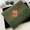 Olive green fringed thick scarf in cashmere-feel fabric with leather brand tag - 70*200cm / No.19 Army Green