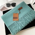 Teal solid color fringed scarf in soft cashmere-feel fabric with GERUNSI leather label - 70*200cm / No.23 Haze Blue