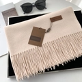 Solid beige thick winter scarf with long fringe details and brand leather tag - 70*200cm / No.51 Beige Yellow