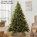 Albero di Natale 180cm con LED caldi bacche rosse e pigne in vaso con base intrecciata - Stile 180cm Foglie Miste con Bacche e Luci (con Vaso)