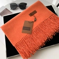 Vibrant orange tassel scarf in thick imitation cashmere with premium leather brand label - 70*200cm / No.13 Orange Red