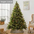 Sapin de Noël artificiel de 210cm avec lumières LED, baies rouges et pommes de pin - Style 210cm Feuilles Mixtes avec Baies et Lumières (avec Pot)