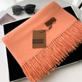 Thick warm coral pink tasseled scarf in soft imitation cashmere with leather brand tag - 70*200cm / No.15 Pink Orange