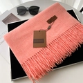 Coral pink thick cashmere-feel scarf with elegant fringes and leather brand tag - 70*200cm / No.5 Watermelon Red