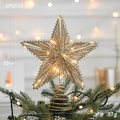 Golden hollow iron Christmas tree topper star with warm LED lights 25cm decoration - Style A Gold