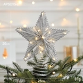 Silver glitter iron Christmas tree topper star with warm white LED lights 25cm - Type A Silver