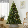 150cm artificial Christmas tree with pine cones, red berries and warm LED string lights - Mixed Leaves With Pine Cones Red Berries (Includes Lights & Pot) / 150cm Height (SHH114)