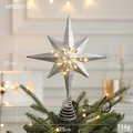 Silver glitter 8-pointed Christmas tree topper with warm LED lights, 31cm height - Style C Silver