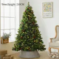 210cm artificial Christmas tree with warm LED lights, red berries and wicker base stand - Mixed Leaves With Pine Cones Red Berries (Includes Lights & Pot) / 210cm Height (SHH114)