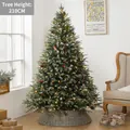 Albero di Natale da 210cm con luci calde, bacche rosse e base in vimini grigio - 210cm (Con Luci & Vaso)
