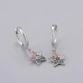 Macro shot of S925 sterling silver earring featuring multi-color cubic zirconia star - Colorful Zircon Star Earrings-Platinum Silver