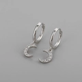 Macro view of S925 sterling silver stamp on crystal crescent moon drop earrings - Large Moon Pendant Hoop Buckle - Silver