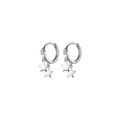 Detailed view of silver star earrings with micro-inlaid zircons and polished finish - Tassel Star Hoop Buckle - Silver