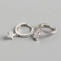 Detailed view of silver star hoop earrings featuring micro-pave cubic zirconia crystals - Mini Pentagram Hoop - Silver