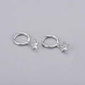Macro view of S925 silver star earrings featuring Luck engraving and hallmark details - Lucky Star Earrings - Silver