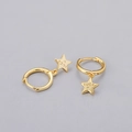 Detailed close-up of S925 sterling silver stamp and Luck engraving on gold star earrings - Lucky Star Earrings - Gold