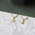 Macro detail of gold star stud earring with inlaid cubic zirconia on white card - Curved Star Stud Earrings