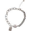 Retro Armband aus 925er Sterlingsilber mit Luck-Anhänger und gemischter Kette - Silber (Silberbohne Quadratisches Glücksarmband)