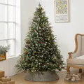 240cm pre-lit snowy PE Christmas tree with warm LED lights, pine cones and red berries - F Style (Cones Berries Flocked) - 240cm Height