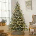 180 cm künstlicher Weihnachtsbaum mit LED-Beleuchtung und grauem geflochtenem Christbaumständer - PE Schneebestäubter Bunter Puder Baum (SHH113) / 180cm Höhe (Mit Licht & Topf)