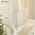 Zilveren holle glitter kerstbal ornament hangend aan de boom met 13cm hoogte - Kleine Zilveren Spiraal Druppel