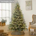 Luxuriöser 210cm PE künstlicher Weihnachtsbaum mit warmen LEDs und Weidengestell - PE Schneebestäubter Bunter Puder Baum (SHH113) / 210cm Höhe (Mit Licht & Topf)