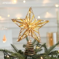 Golden 25cm iron glitter Christmas tree topper star with warm LED lights decoration - Type F Gold