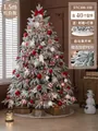 1.5m flocked artificial Christmas tree with red and white ornaments and warm lights - Red & White Style (Includes 40 Accessories + Tree Skirt + Lights)