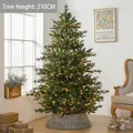 Luxurious 210cm PE mixed pine Christmas tree with warm LED lights and grey wicker tree skirt - H Style (With Cones & Berries) - 210cm Height
