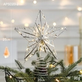 Silver 25cm glitter iron wire star tree topper with LED lights and spring base - Type F Silver