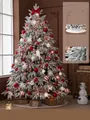 1.8m white snow-flocked Christmas tree set with red ornaments and LED lights - Red & White Style (Includes 58 Accessories + Tree Skirt + Lights)