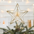25cm gold glitter hollow iron Christmas tree topper star with warm white LED lights - Type G Gold