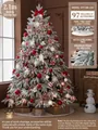Luxury 2.1m artificial Christmas tree with 97 red and white ornaments and LED lights - 2.1m Mixed Leaf Set Red White (Free Tree Skirt + Light String)