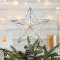 Silver glitter iron Christmas tree topper star with warm LED lights 25cm high - Type G Silver