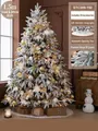 1.5m PE flocked white Christmas tree with gold ornaments and warm LED light string - Gold & White Style (Includes 39 Accessories + Tree Skirt + Lights)