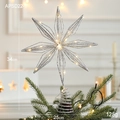 Sparkling silver iron Christmas tree topper star with LED lights and spiral base - Type H Silver