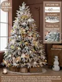 1.8m snow flocked Christmas tree with gold and white ornaments and LED lights set - Gold & White Style (Includes 60 Accessories + Tree Skirt + Lights)