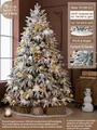 Árbol de Navidad blanco nevado de 2,1m con adornos dorados y luces LED cálidas - Juego Dorado y Blanco (Incl. Falda de Árbol + Tira de Luces) / 2,1 Metros