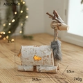 Birch wood reindeer Christmas ornament with warm LED light and snow finish 27cm - Style C Medium Reindeer With Light (ABCZ71-3)