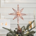 Rose gold 12cm metal wire star tree topper with warm LED lights and spiral base - Rose Gold Style 2(APSD7-2D)